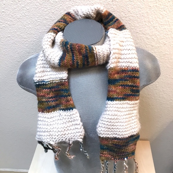 Wool Scarf. Cream & Autumn Rainbow.Made in USA & Uruguay Hand Spun Yarn. NWT - Picture 1 of 5